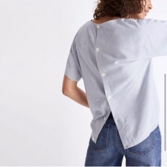 Madewell Button Back Tie Tee in Blue and White Pinstripe - Picture 3 of 11